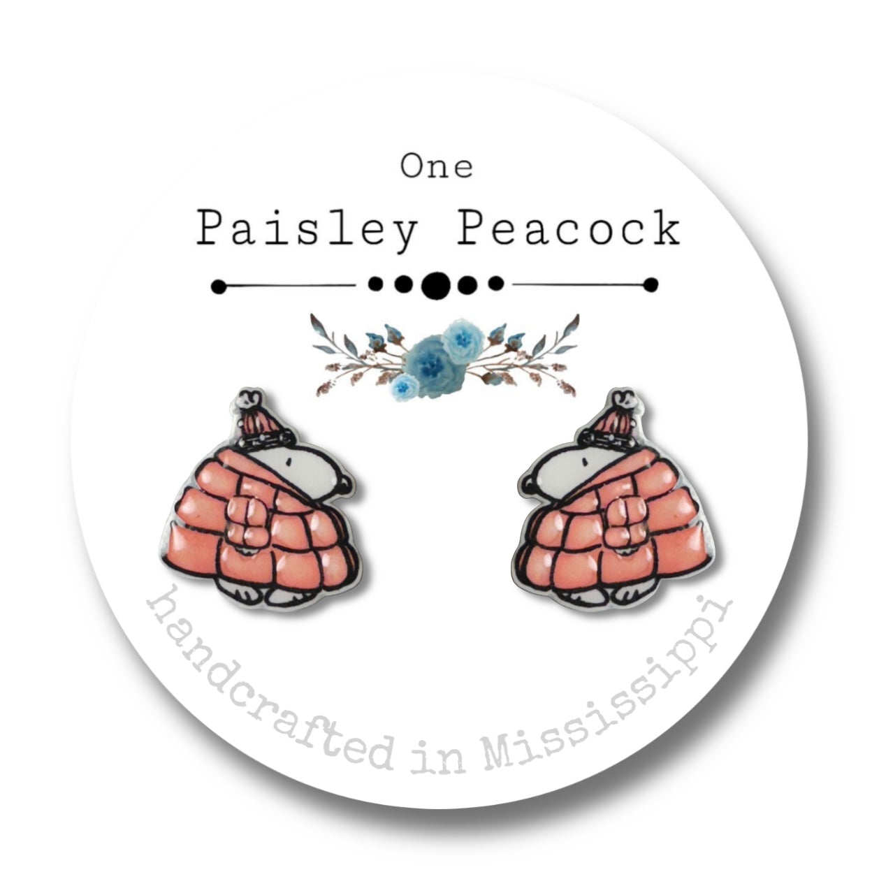 Stud Earrings-Snoopy Pink Puffer