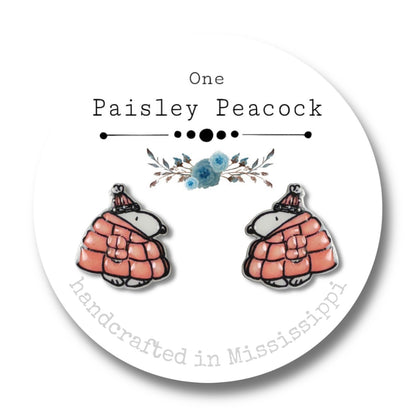Stud Earrings-Snoopy Pink Puffer