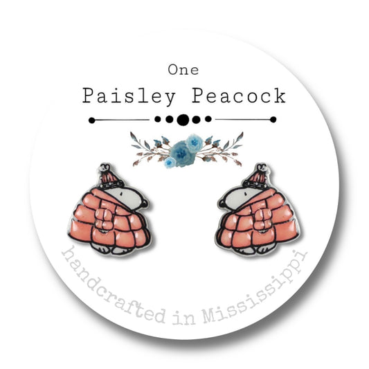 Stud Earrings-Snoopy Pink Puffer
