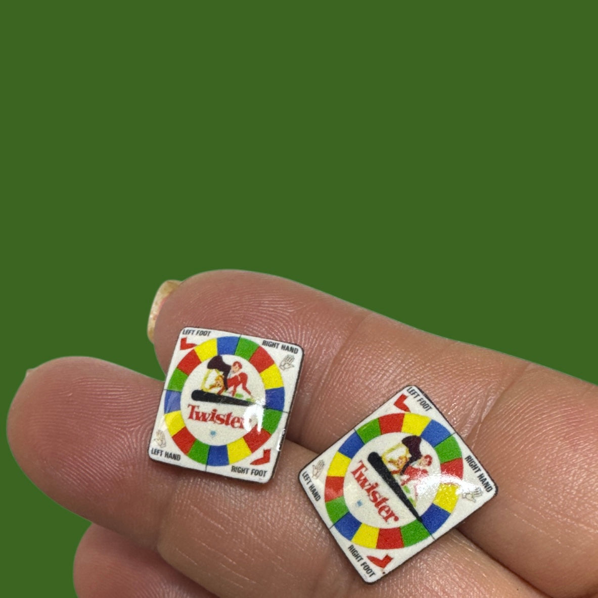 Twister inspired handmade stud earrings board game