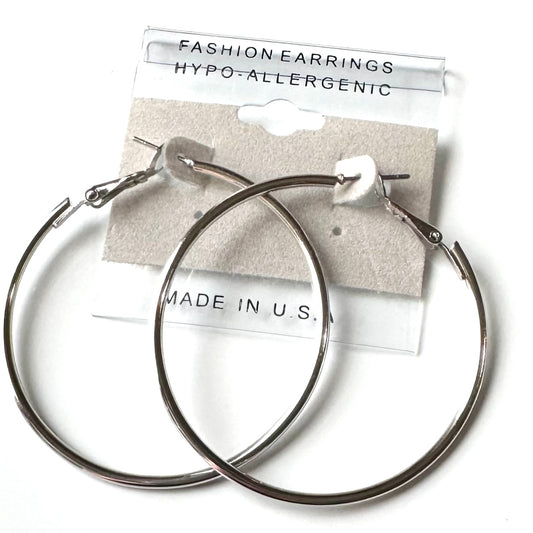 Dangle Earrings-  silver finish hoops