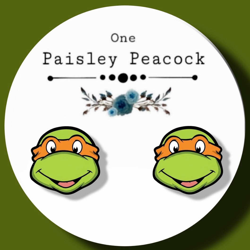 Michelangelo Ninja Turtles inspired handmade stud earrings