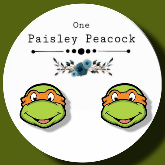 Michelangelo Ninja Turtles inspired handmade stud earrings