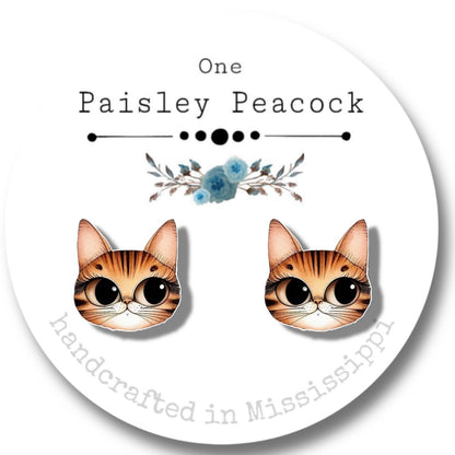 Whimsical cat stud earrings