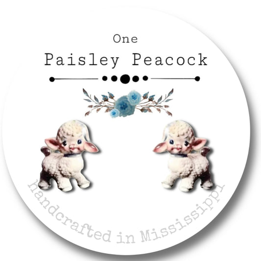 Retro stud earrings- toy lamb