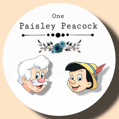 Pinocchio Geppetto inspired handmade cartoon stud earrings