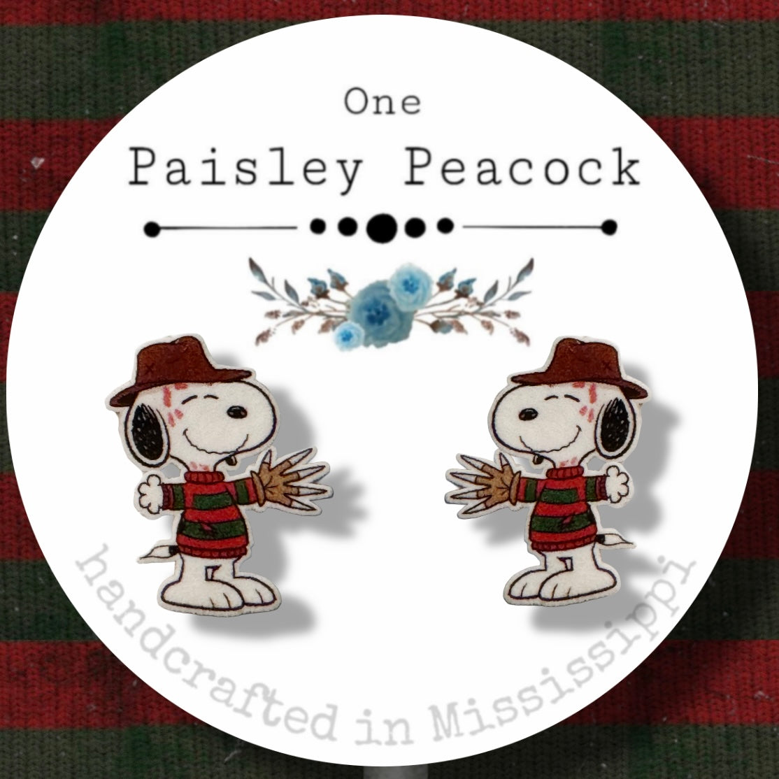 Stud earrings- Snoopy Freddy Krueger inspired Halloween