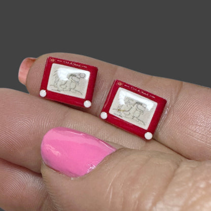 Sketch Toy stud Earrings Retro Etch a Sketch inspired handmade