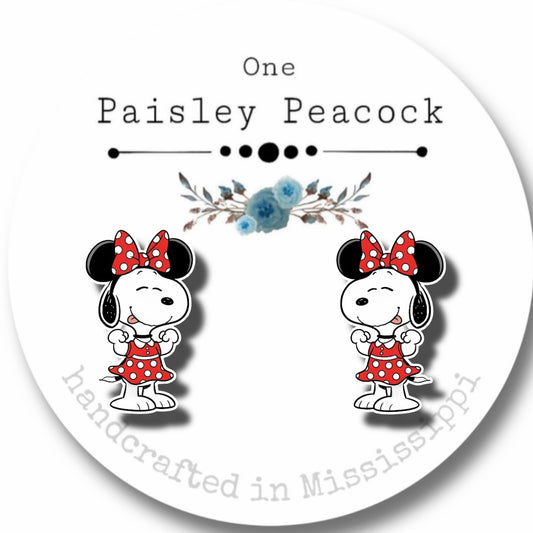 Stud earrings-Snoopy as Minnie Mouse