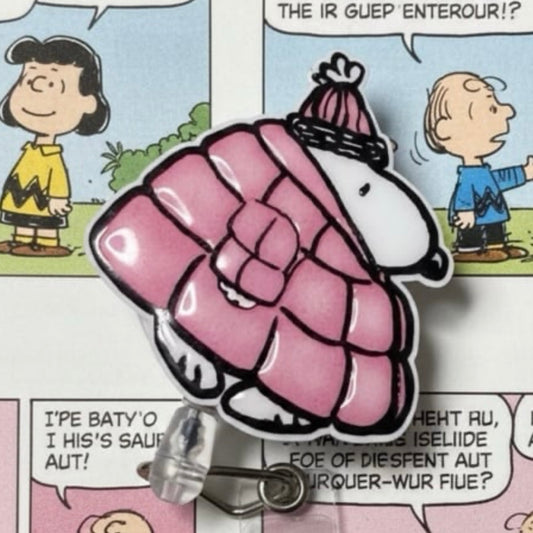 Snoopy Pink Puffer Badge Reel Inspired Handmade