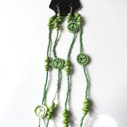 Peace Sign necklace set- lime green