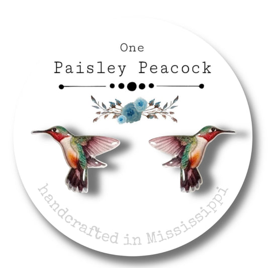 Bird earrings-hummingbird pinkish