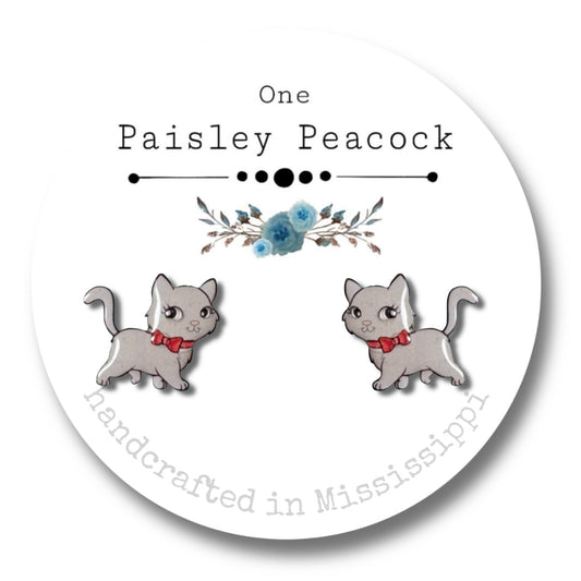 Cat Stud Earrings-gray cartoon