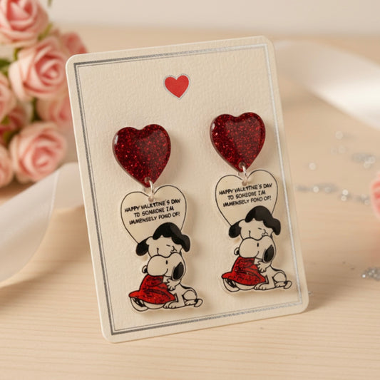 Snoopy and Lucy inspired stud dangle Valentines Day card