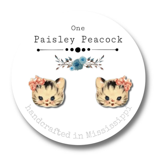 Cat Stud Earrings-vintage card