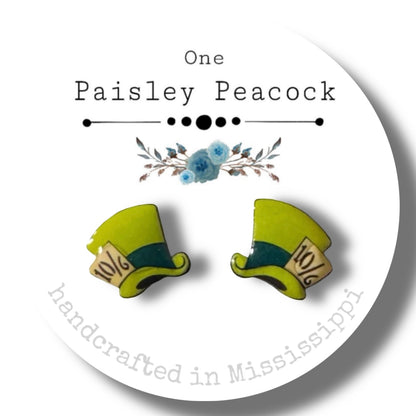 Stud Earrings-mad hatter hat 10/6