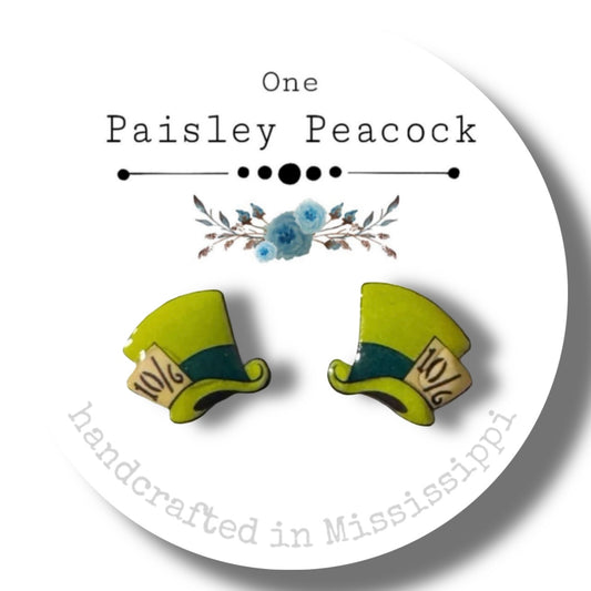 Stud Earrings-mad hatter hat 10/6