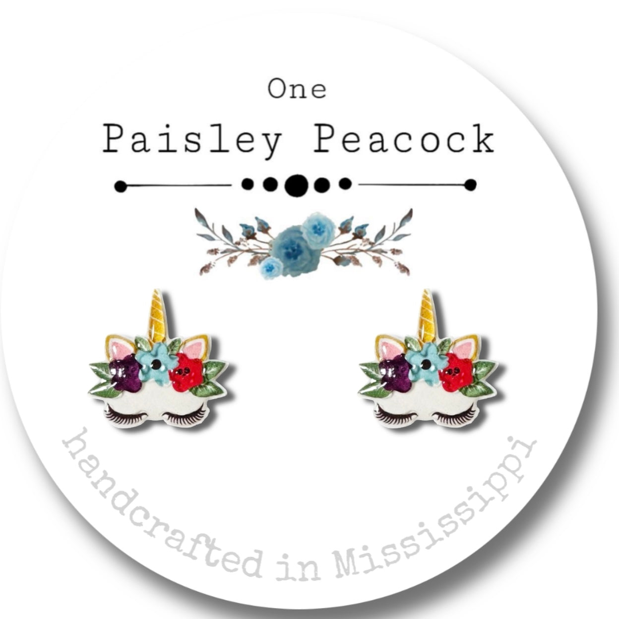 Cartoon stud earrings-floral unicorn
