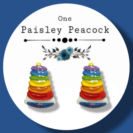 Toy Stack handmade stud earrings Fisher Price inspired