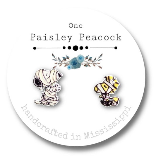 Stud earrings-mummy snoopy Woodstock