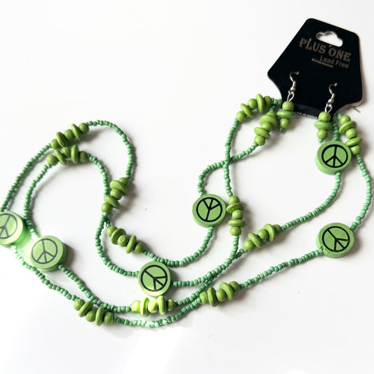 Peace Sign necklace set- lime green