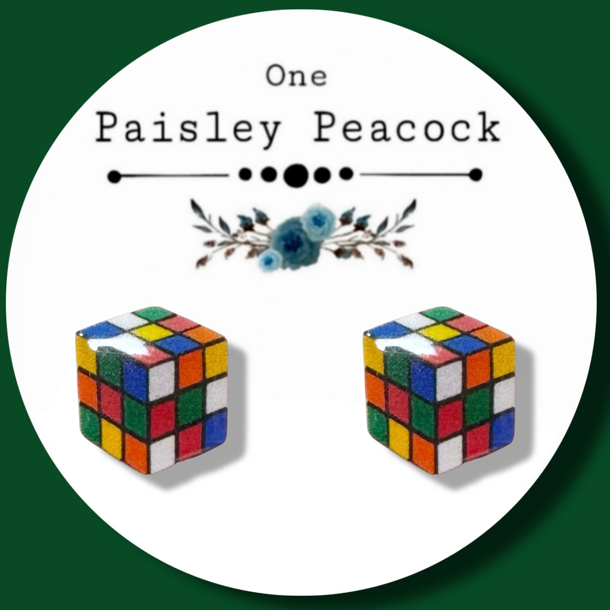 Rubik’s cube inspired handmade stud earrings