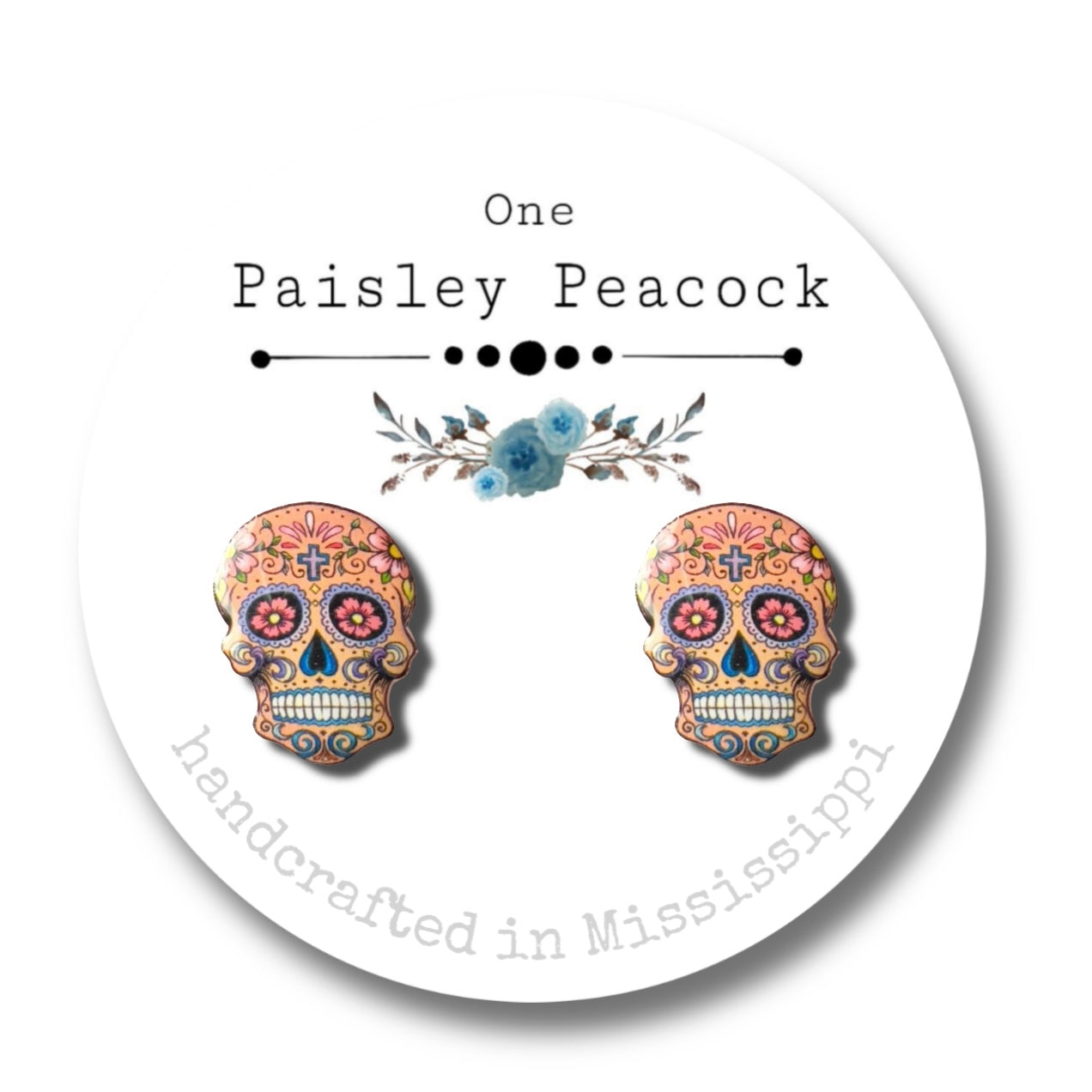 Sugar Skulls stud earrings-cotton candy