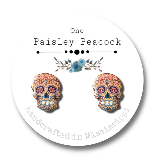 Sugar Skulls stud earrings-cotton candy