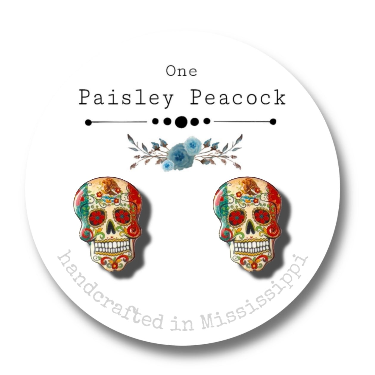 Sugar Skulls stud earrings-Mexican flag