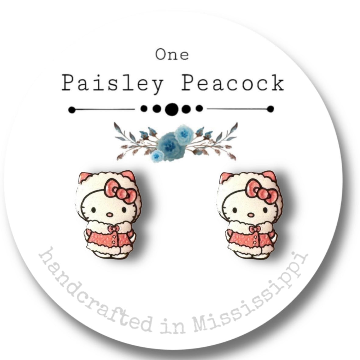 Stud Earrings-hello Kitty inspired pink winter