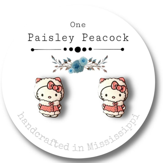 Stud Earrings-hello Kitty inspired pink winter