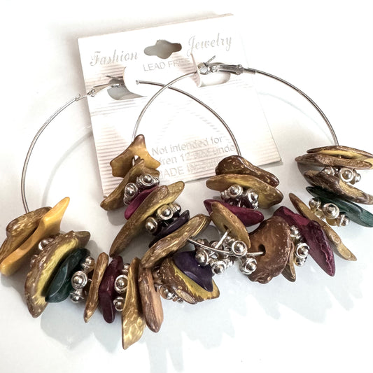 Large 3 inch coconut shell hoop earrings