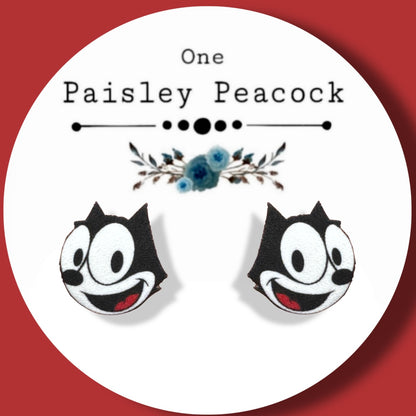 Felix Cat inspired handmade stud earrings