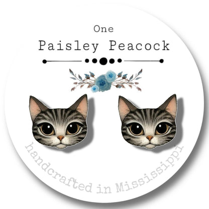 Whimsical cat stud earrings