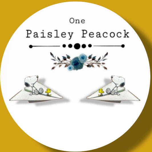 Snoopy inspired paper airplane stud earrings
