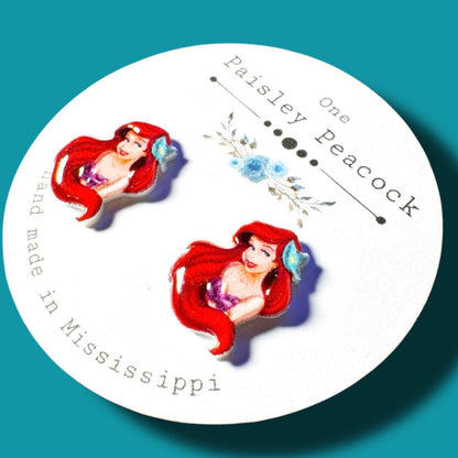Ariel Bust handmade stud earrings Little Mermaid inspired