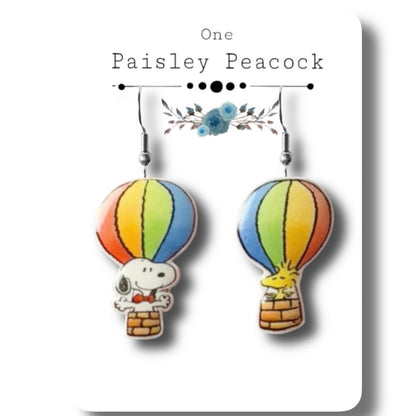 Snoopy hot air balloon earrings