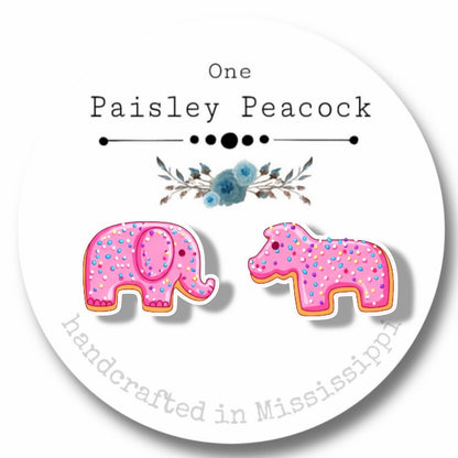 Stud Earrings-pink frosted animal crackers