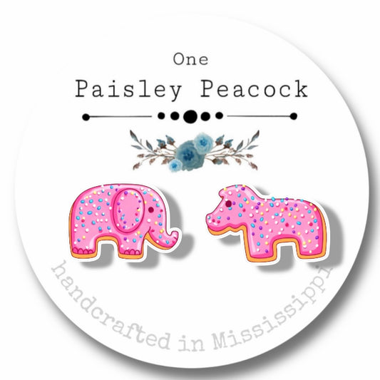 Stud Earrings-pink frosted animal crackers