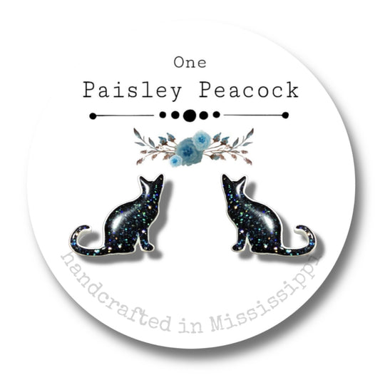 Cat Stud Earrings- black cat
