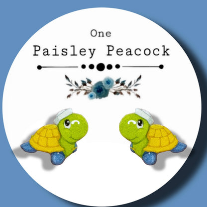 Pull Toy Turtle stud earrings handmade vintage inspired