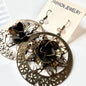 Rose Dangle Earrings antique gold finish