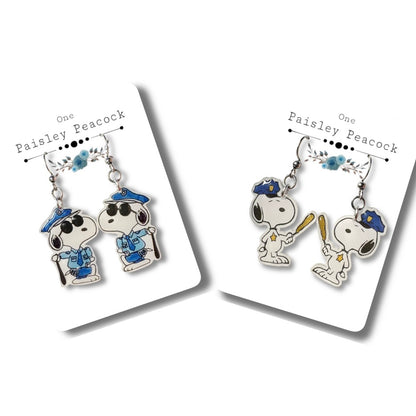 Dangle Earrings-snoopy policeman