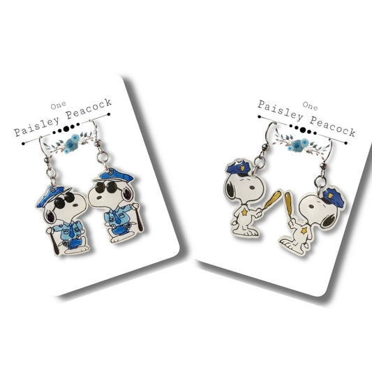 Dangle Earrings-snoopy policeman