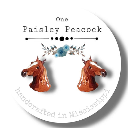 Animal Stud Earrings-brown horse