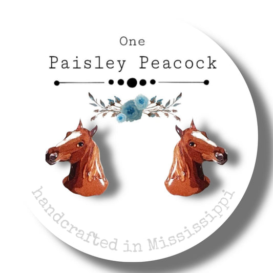 Animal Stud Earrings-brown horse