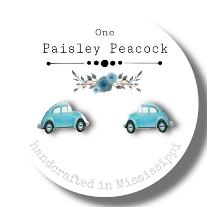 Stud Earrings-blue beetle