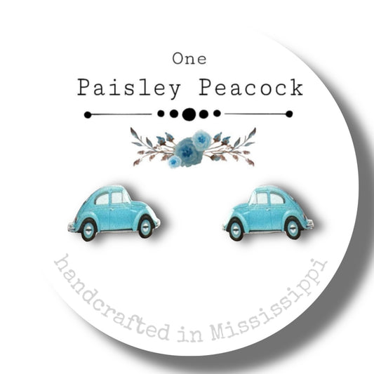 Stud Earrings-blue beetle