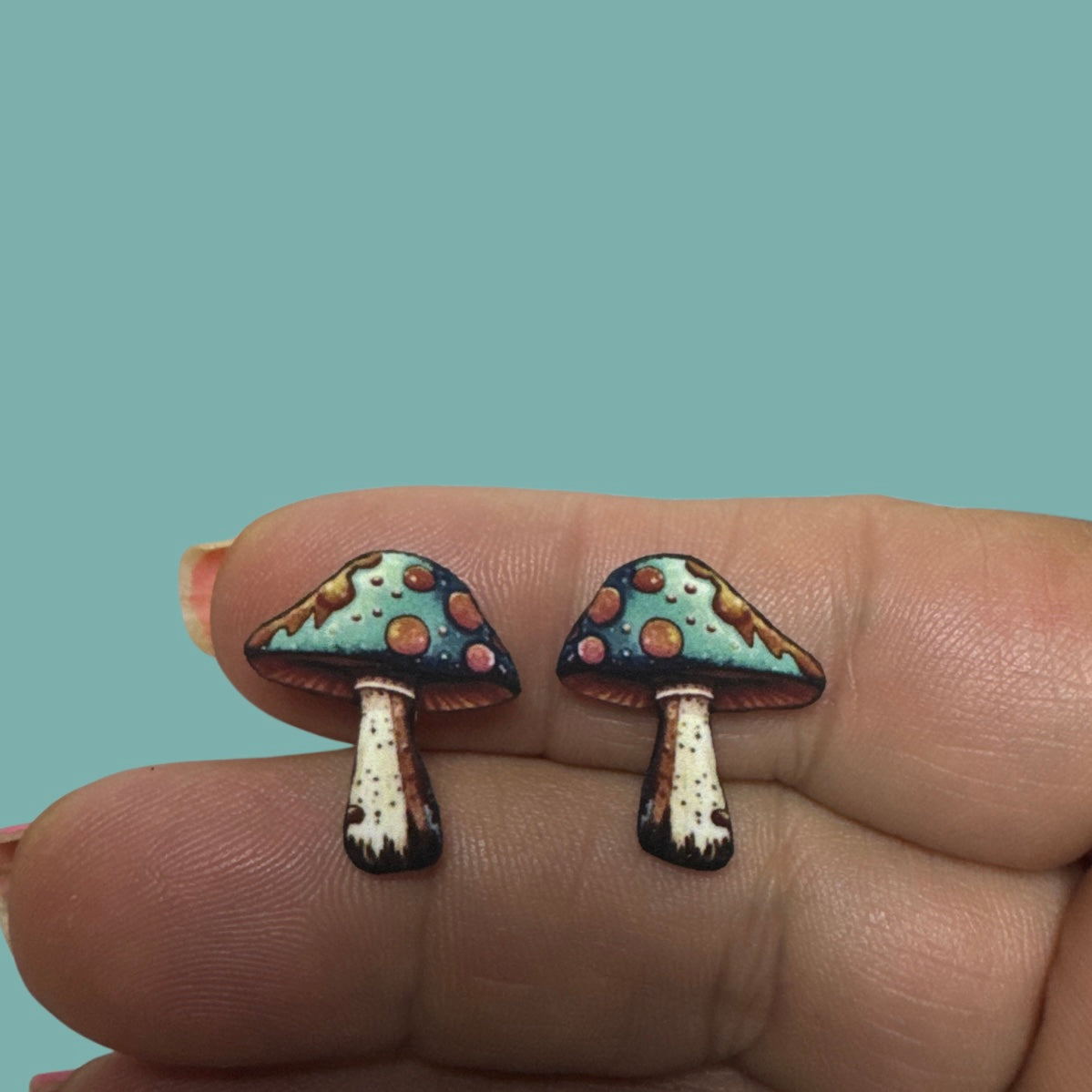 Stud Earrings-blue mushroom