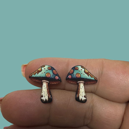 Stud Earrings-blue mushroom